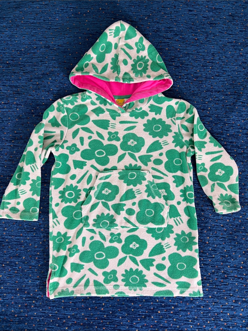 Mini Boden sz 5/6 Floral Hooded terry cloth beach pullover w/ hot pink details